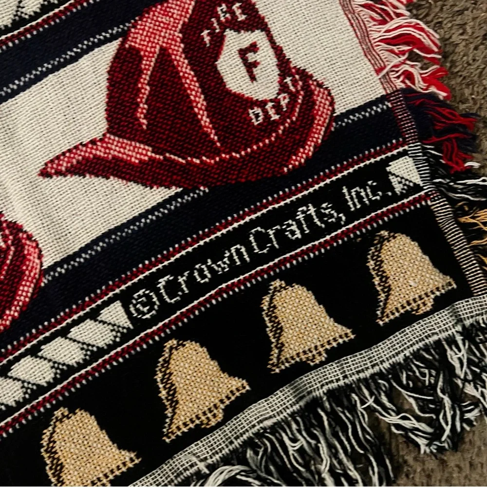 Vintage Crown Crafts Firefighter Fireman Dalmation Dogs Tapestry Blanket Throw